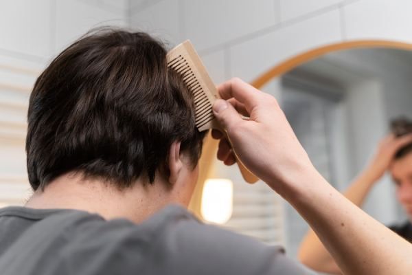 Adulto cuidando seu cabelo