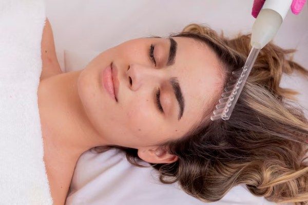 Paciente em tratamento para fazer crescer cabelo em uma clínica de beleza tratamento de crescimento capilar