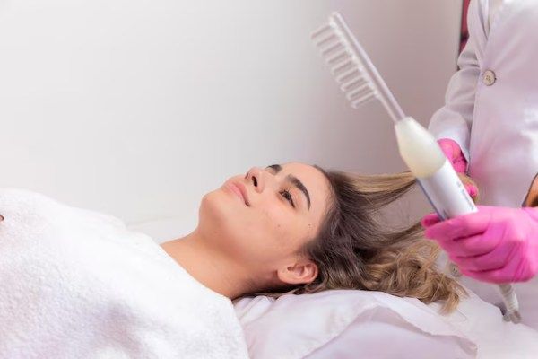 Paciente em tratamento para fazer crescer cabelo em uma clínica de beleza