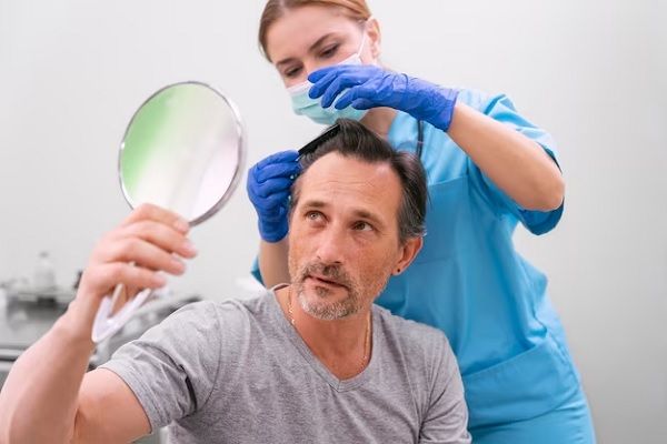 homem em uma revisão de sua saúde do cabelo
