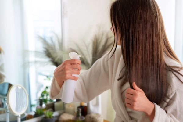 Rotina noturna de cabelo de mulher de tiro médio
