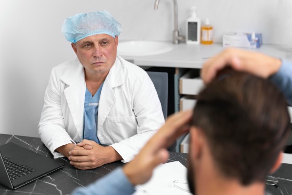 melhor clínica de transplante capilar - Paciente conversando com um tricologista sobre transplante capilar