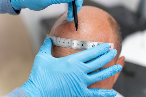 transplante capilar - tricologista fazendo medições na cabeça do paciente