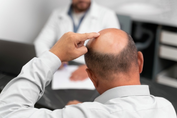 homem no consultório do especialista em busca de um implante de cabelo