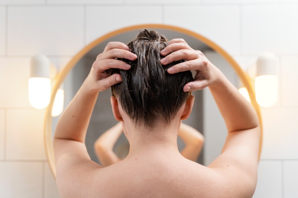 Mulher com oleosidade excessiva no couro cabeludo