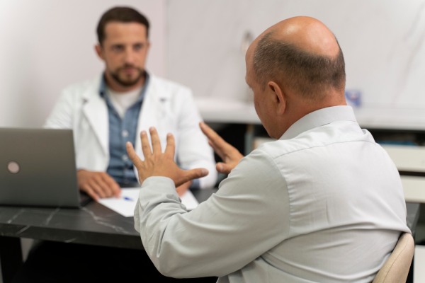 transplante capilar no Brasil - Homem comparece à primeira consulta com tricologista