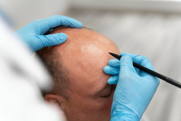 paciente é preparado para transplante capilar
